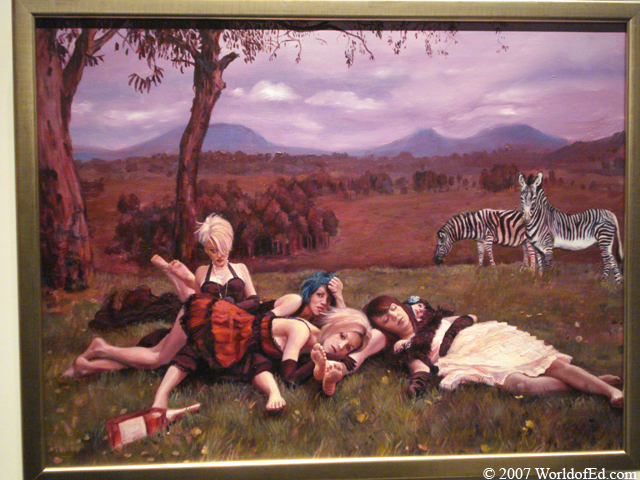 A painting of multiple women laying on top of one another.